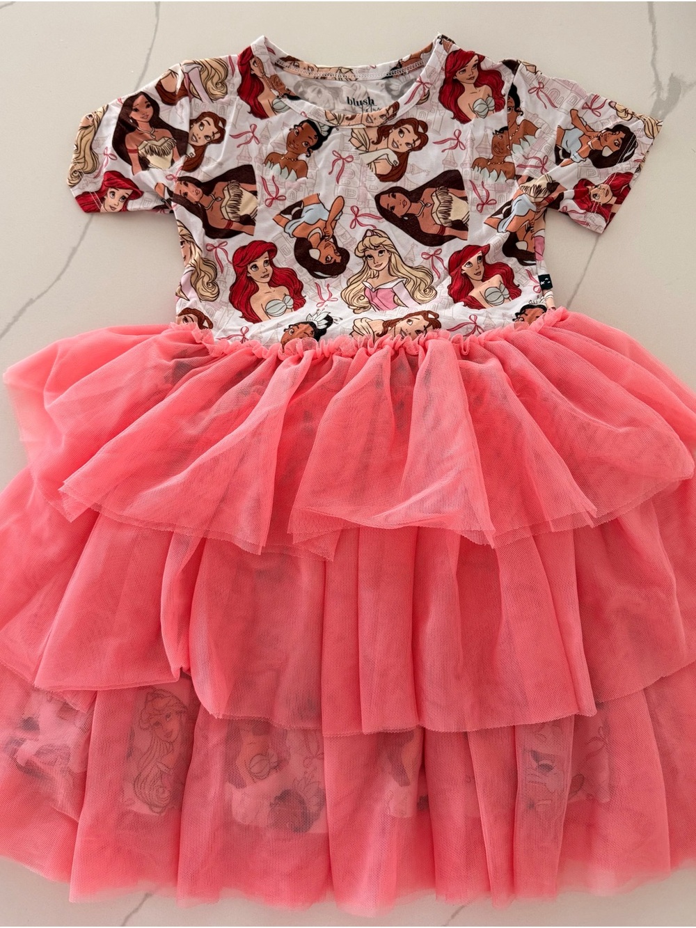 Girls Blush Lotus Disney Princess Bows Bamboo Tulle Dress Size 5/6